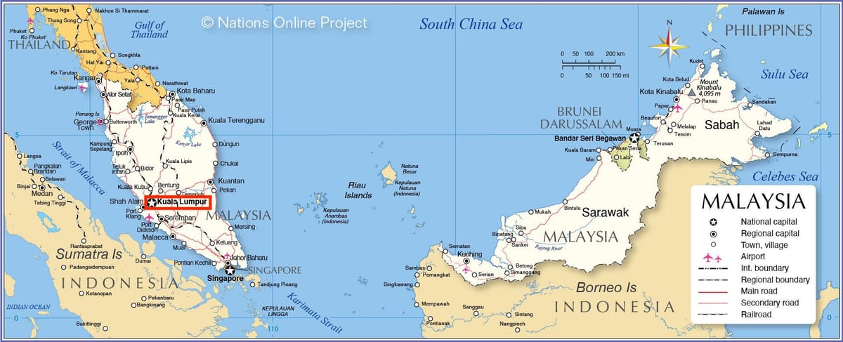 Ville de Kuala Lumpur (KL) sur la carte de Malaysia