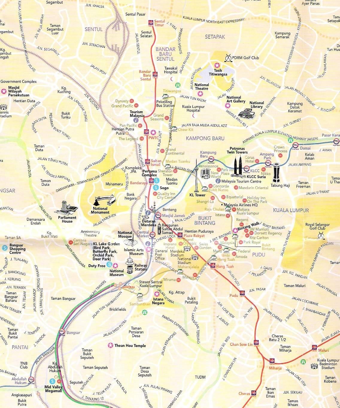 Plan de la ville de Kuala Lumpur (KL)